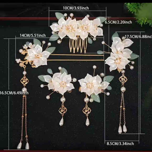 NWT Delicate White Floral Pearl bridal wedding Hair Accessory 5 piece Set main image 7